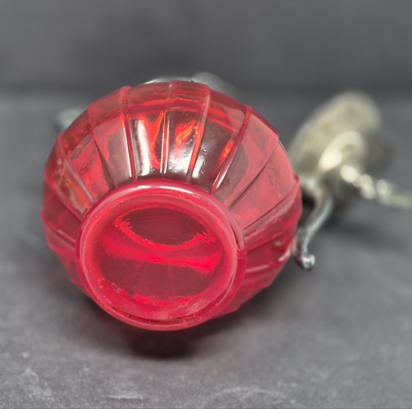 Antique Pigeon Blood Red Glass And Pewter? Creamer - Picture 8 of 8